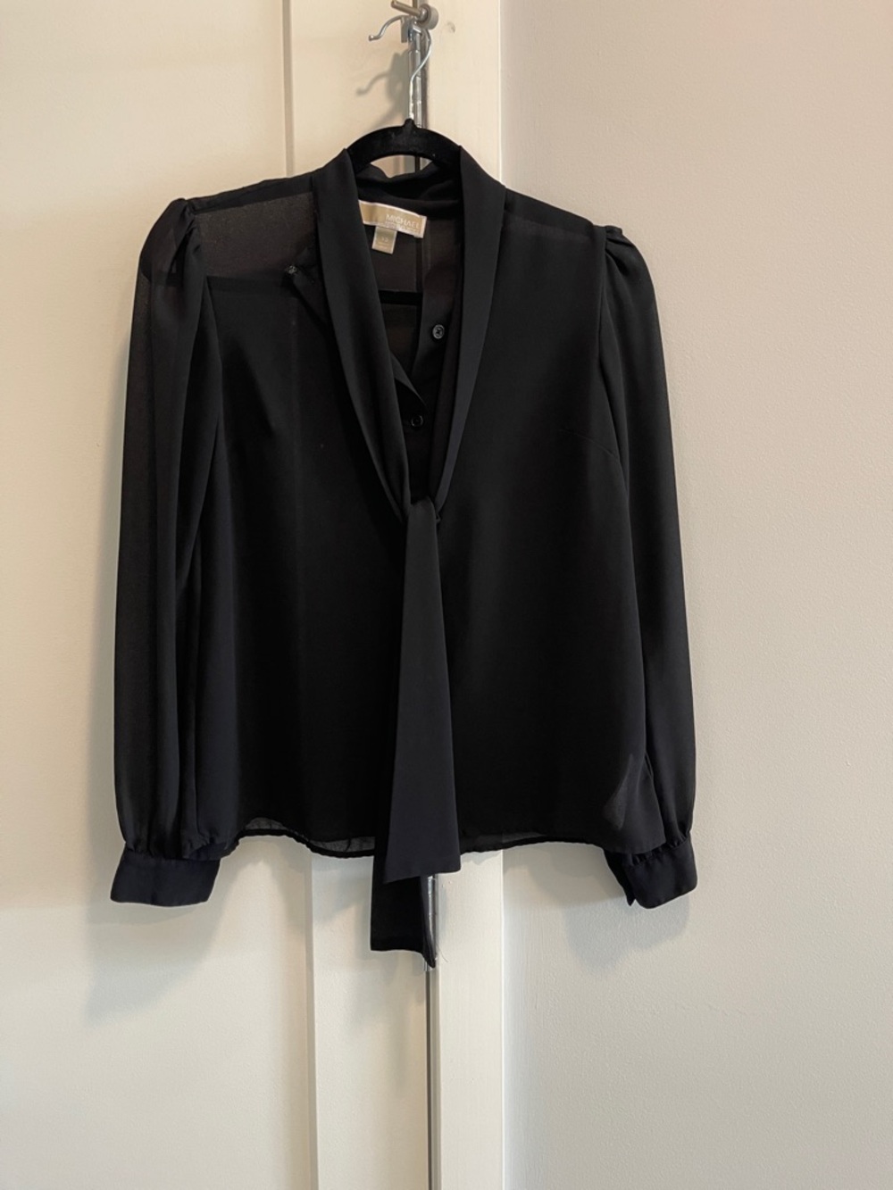 Michael Kors Black Tie-Neck Long Sleeve Blouse